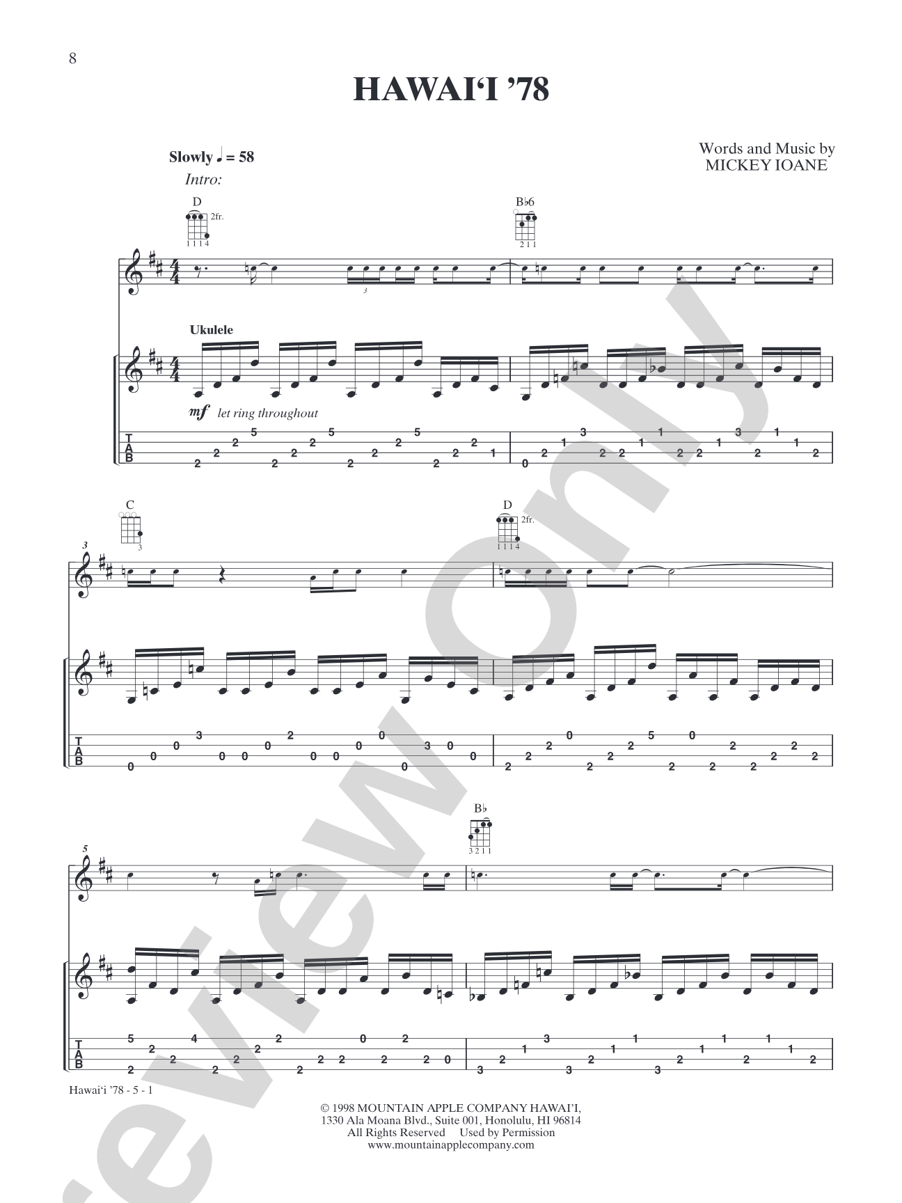 Hawai'I 78: Ukulele TAB