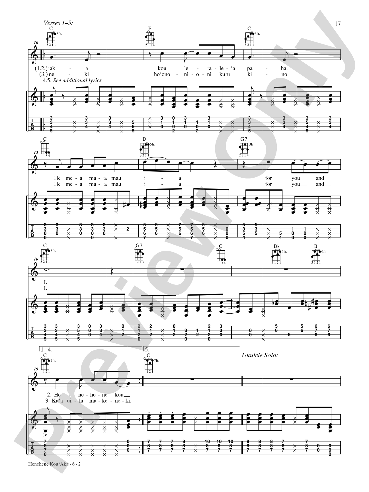 Henehene Kou 'Aka: Ukulele TAB