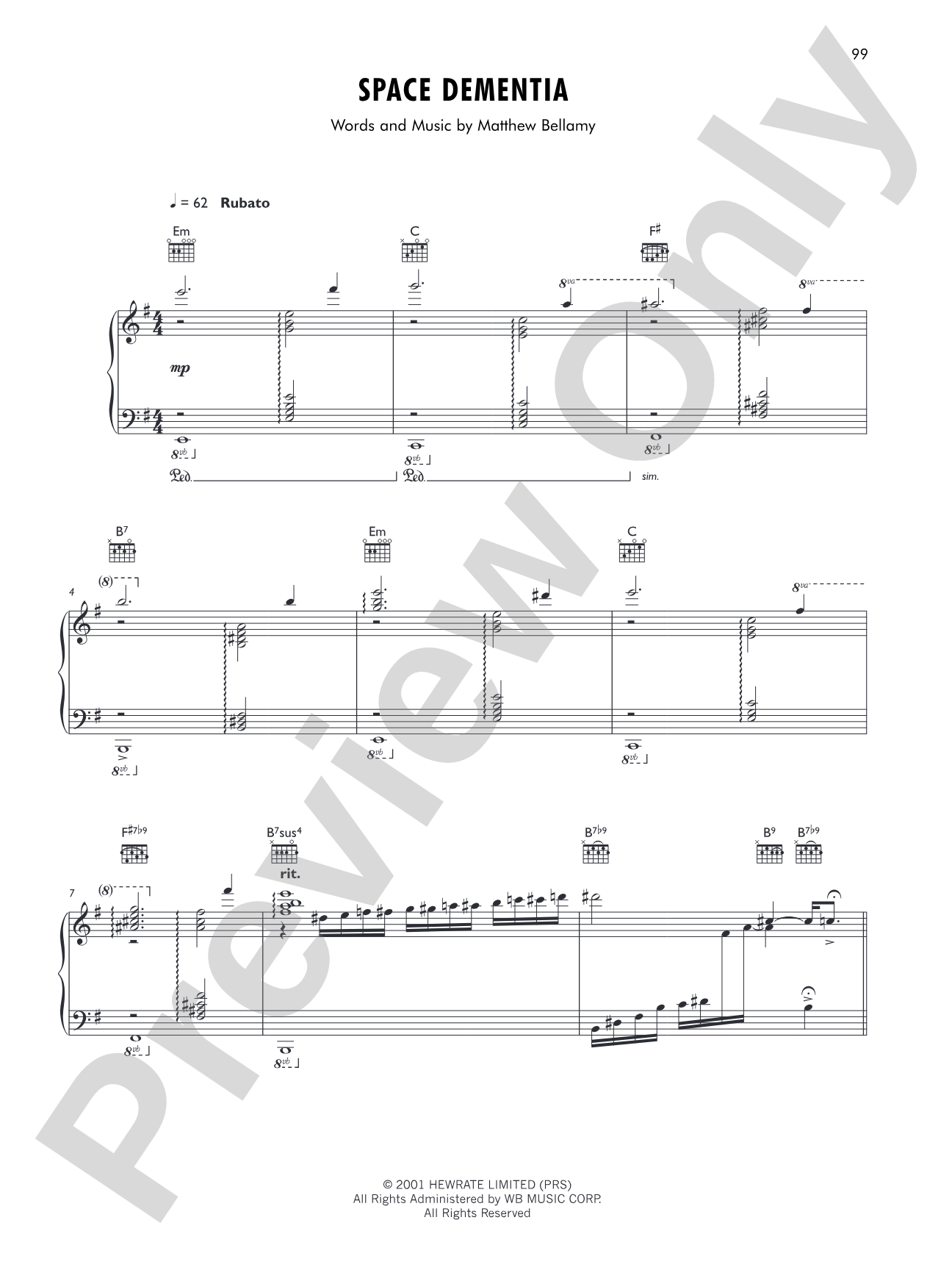 Space Demetia: Piano/Vocal/Chords