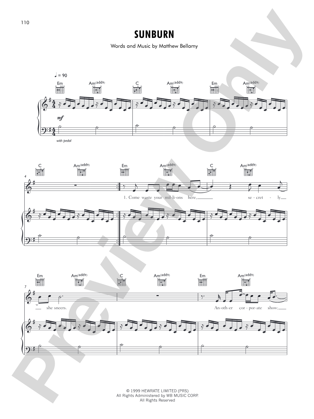 Sunburn: Piano/Vocal/Chords