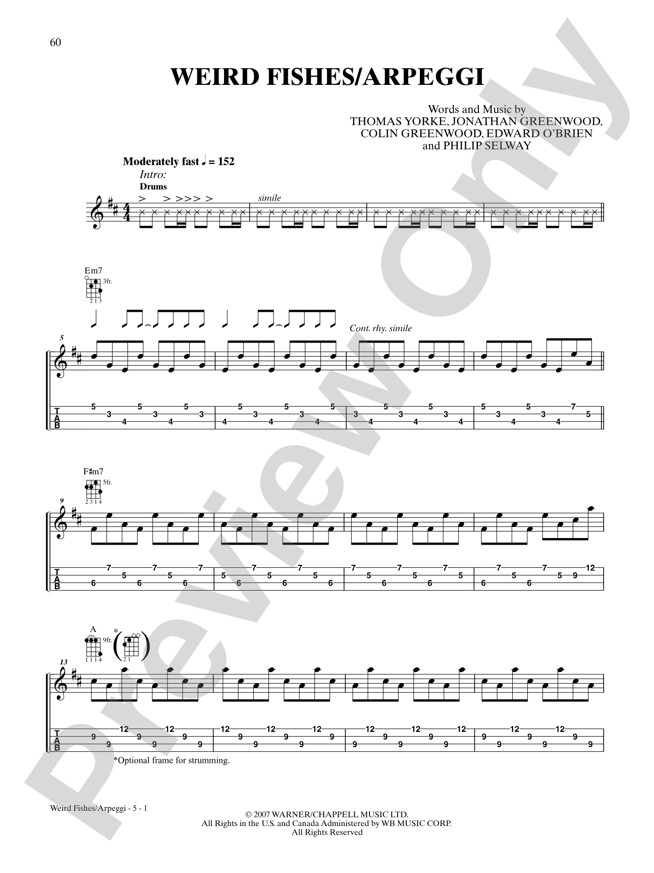 Weird Fishes: Ukulele TAB