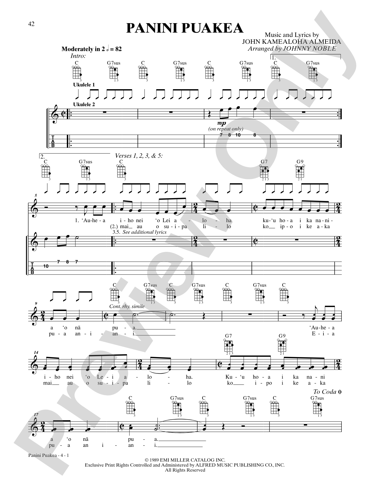 Panini Puakea: Ukulele TAB