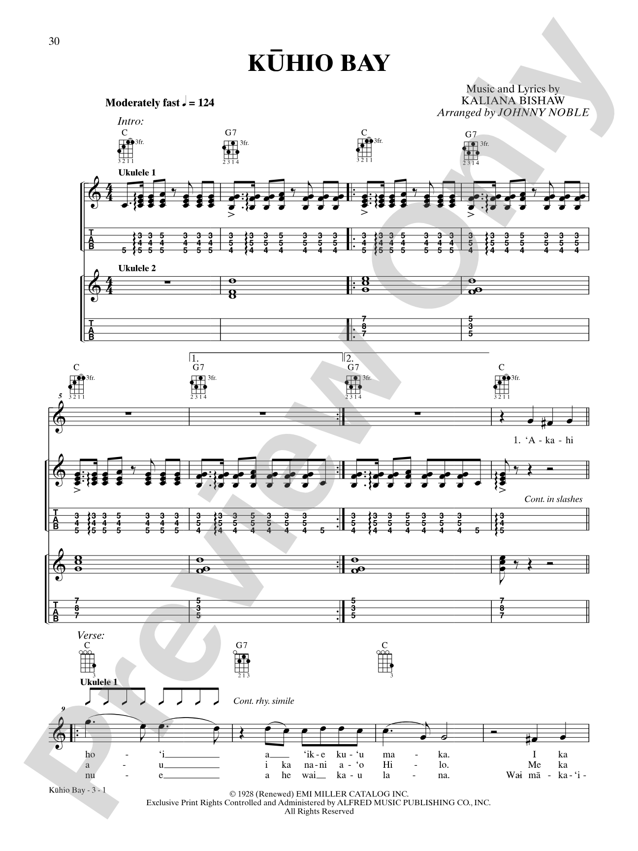 Kuhio Bay: Ukulele TAB