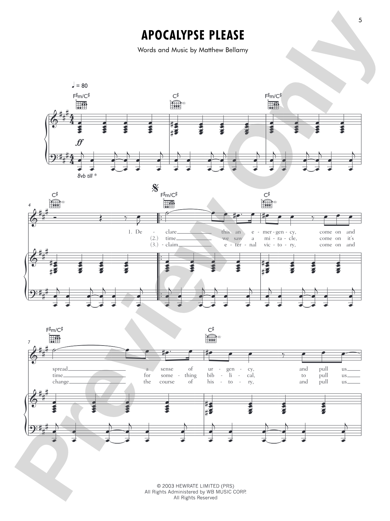 Apocalypse Please: Piano/Vocal/Chords