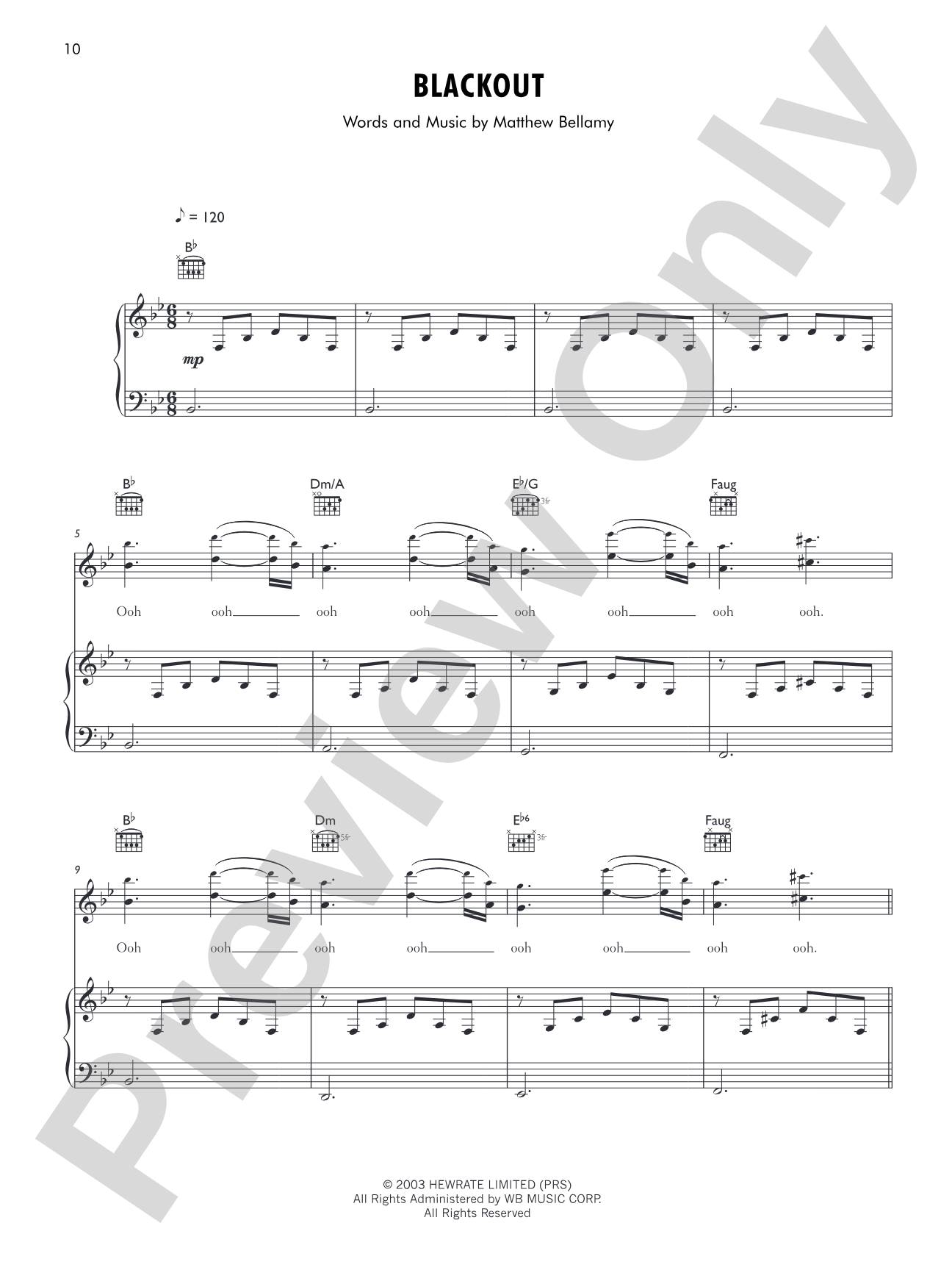 Blackout: Piano/Vocal/Chords
