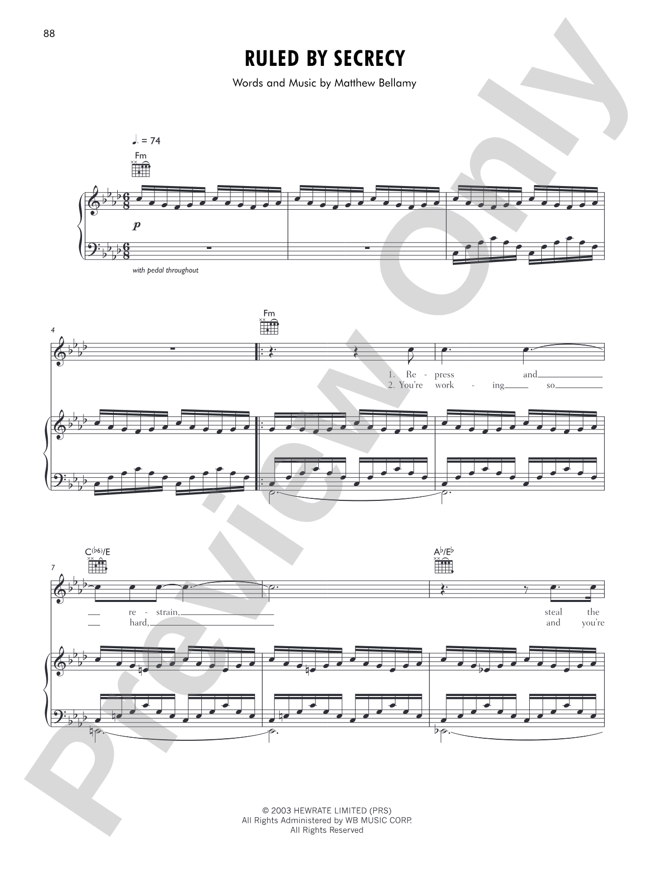 Ruled By Secrecy: Piano/Vocal/Chords