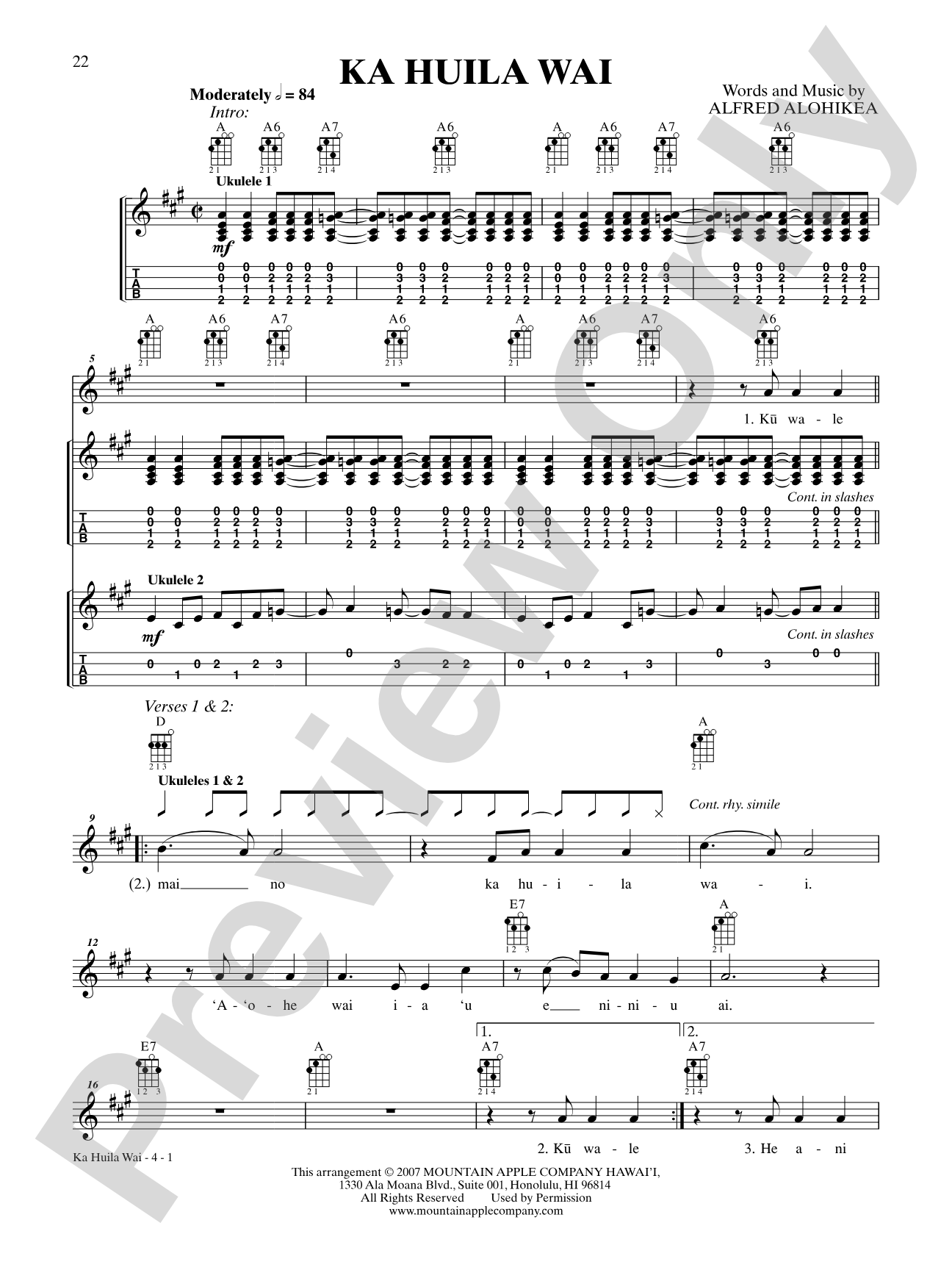 Ka Huila Wai: Ukulele TAB