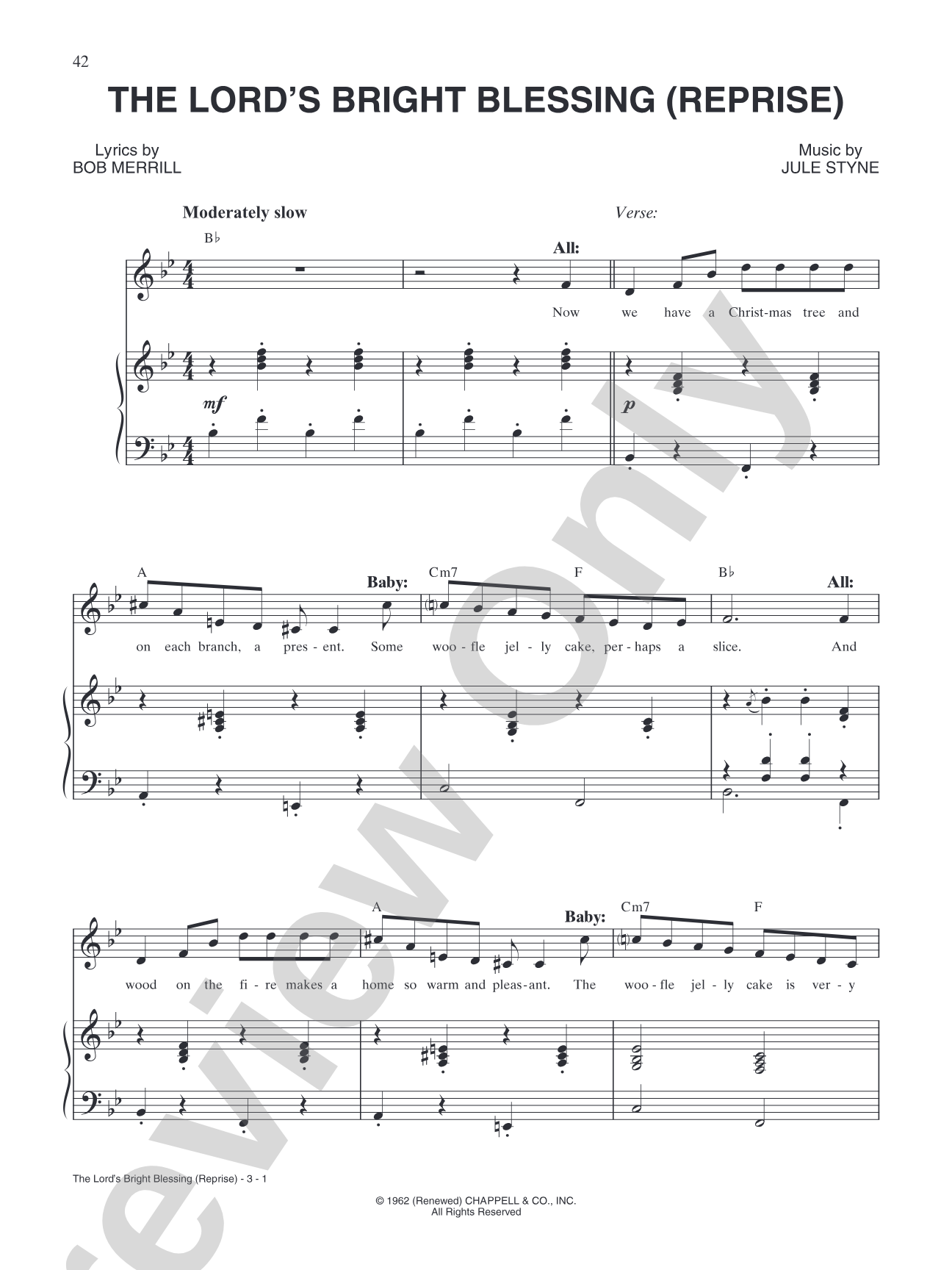 The Lord's Bright Blessing (reprise): Piano/Vocal/Chords