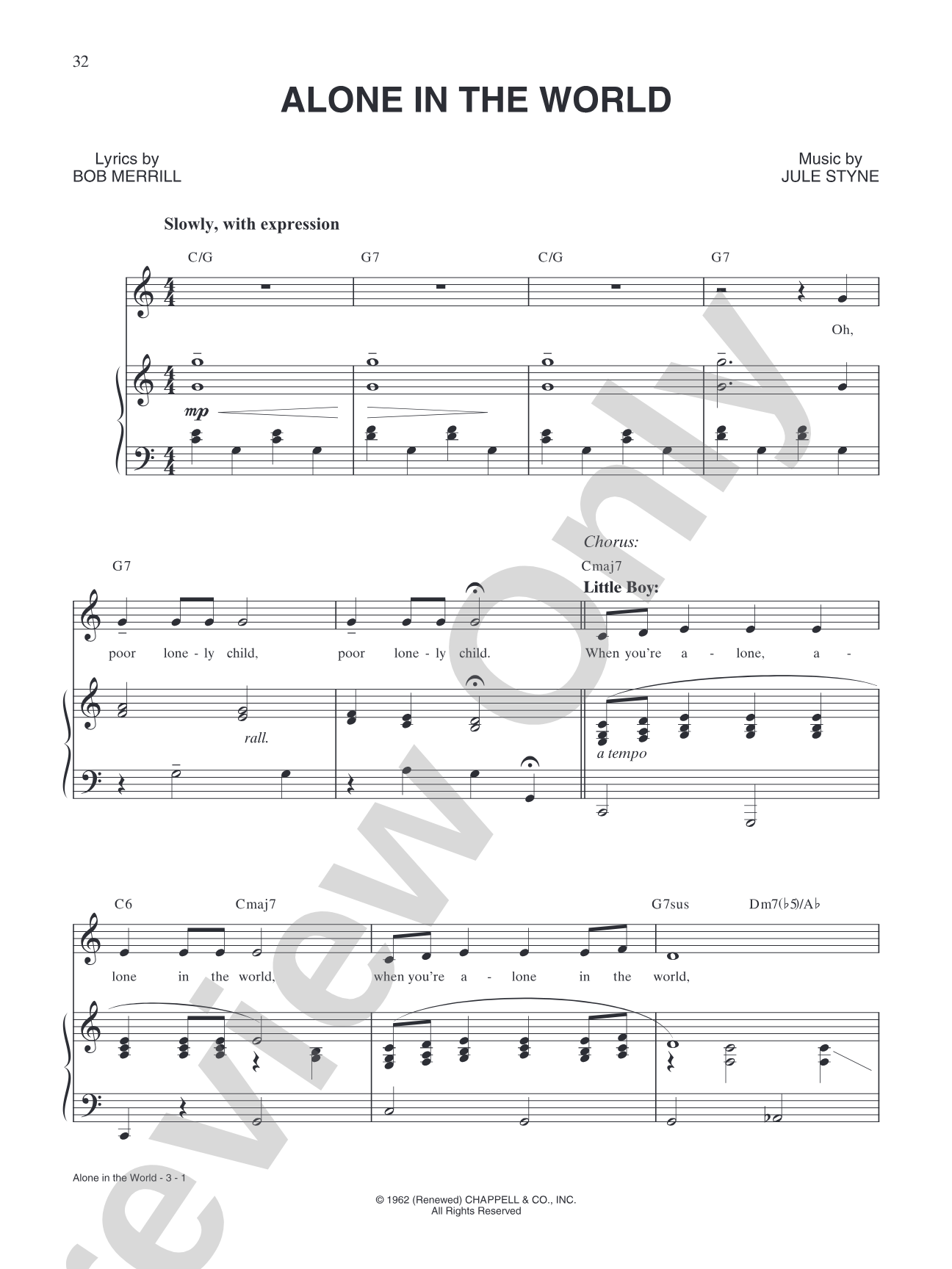 Alone In The World: Piano/Vocal/Chords