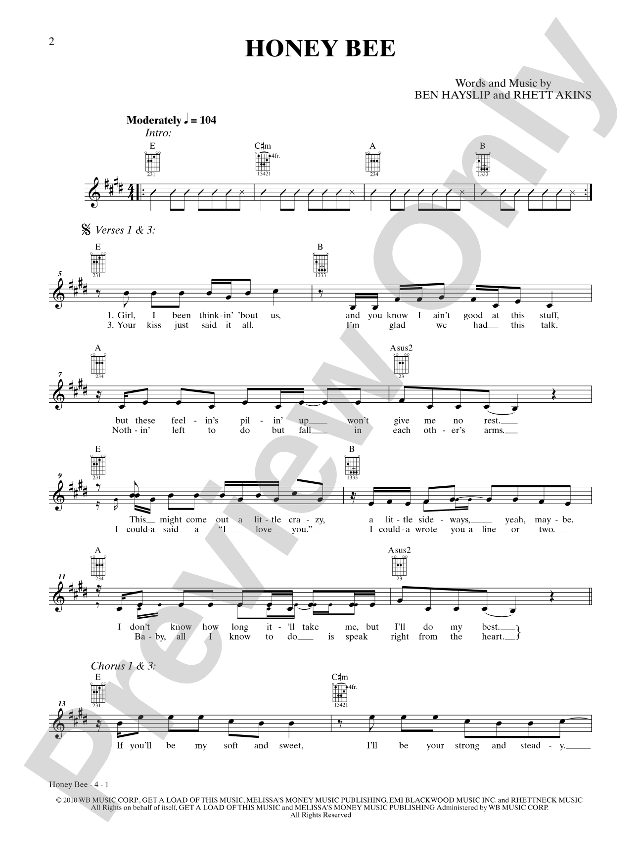 Honey Bee: Lead Sheet Digital Sheet Music