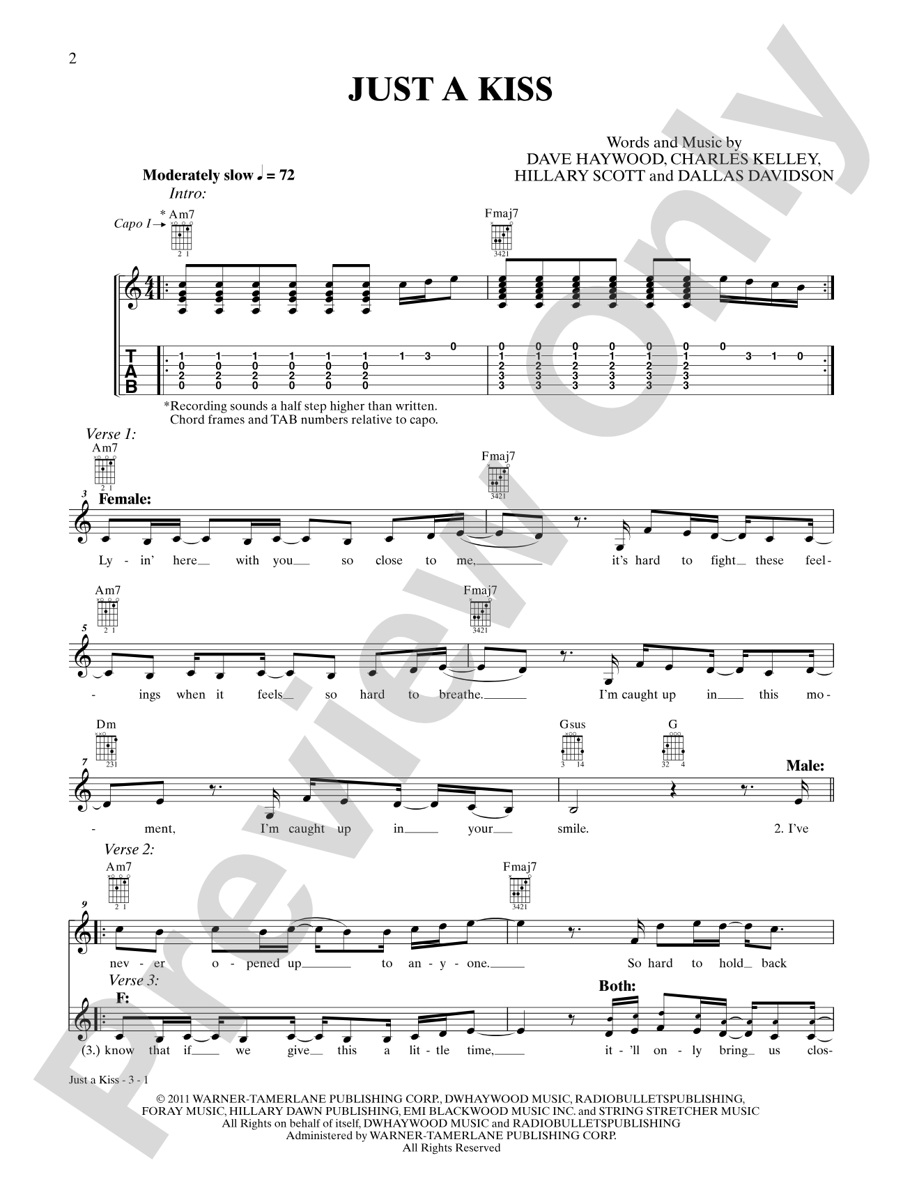 Just a Kiss: Authentic Guitar TAB Digital Sheet Music