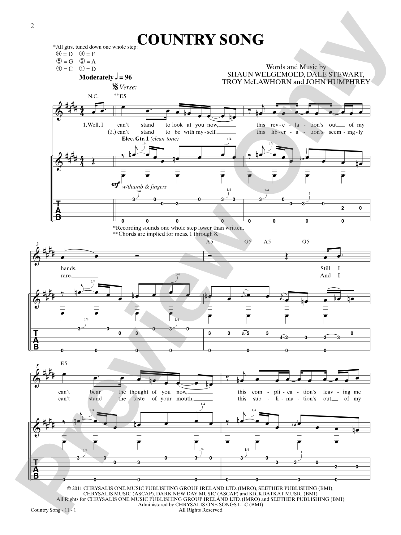 Country Song: Authentic Guitar TAB Digital Sheet Music