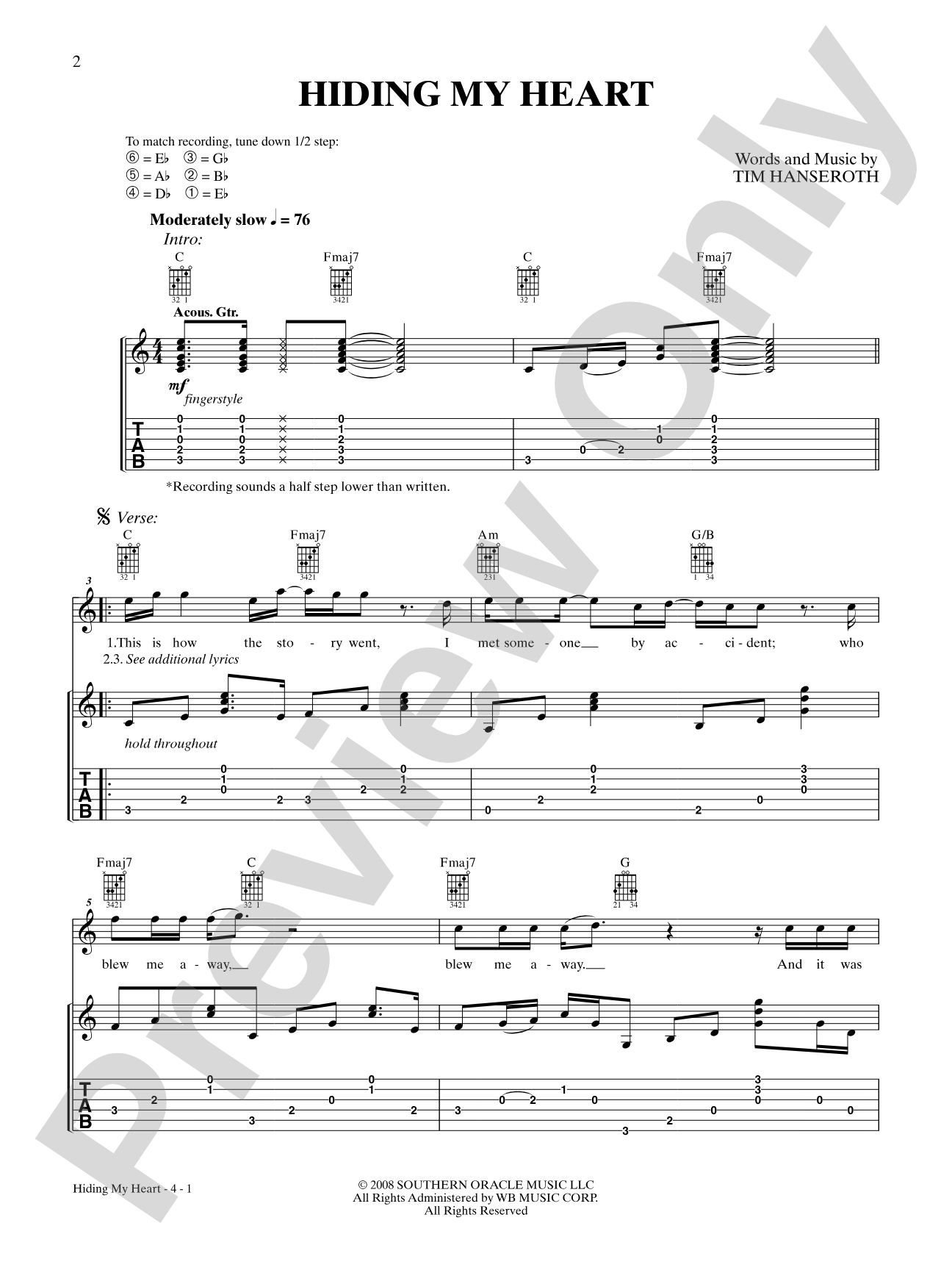 Hiding My Heart: Authentic Guitar TAB Digital Sheet Music