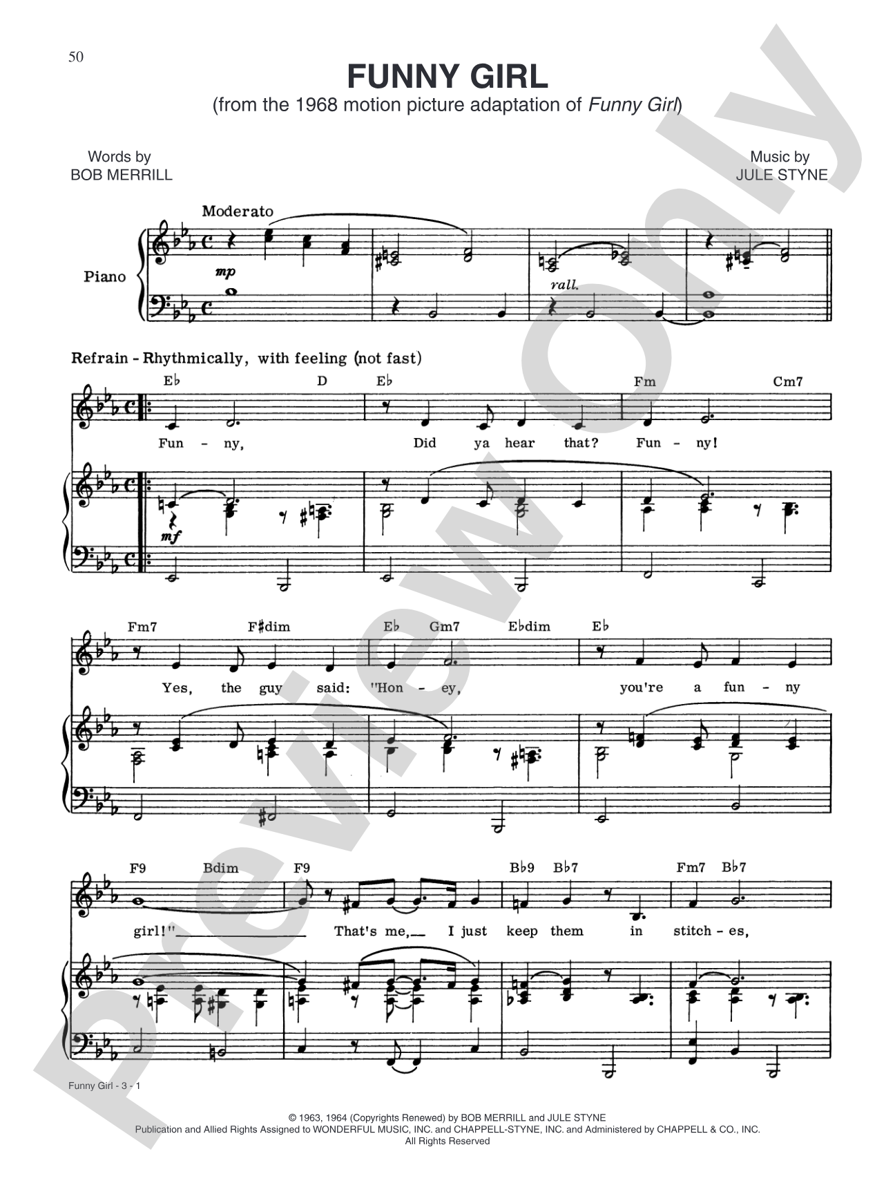 Funny Girl (from "Funny Girl"): Piano/Vocal/Chords