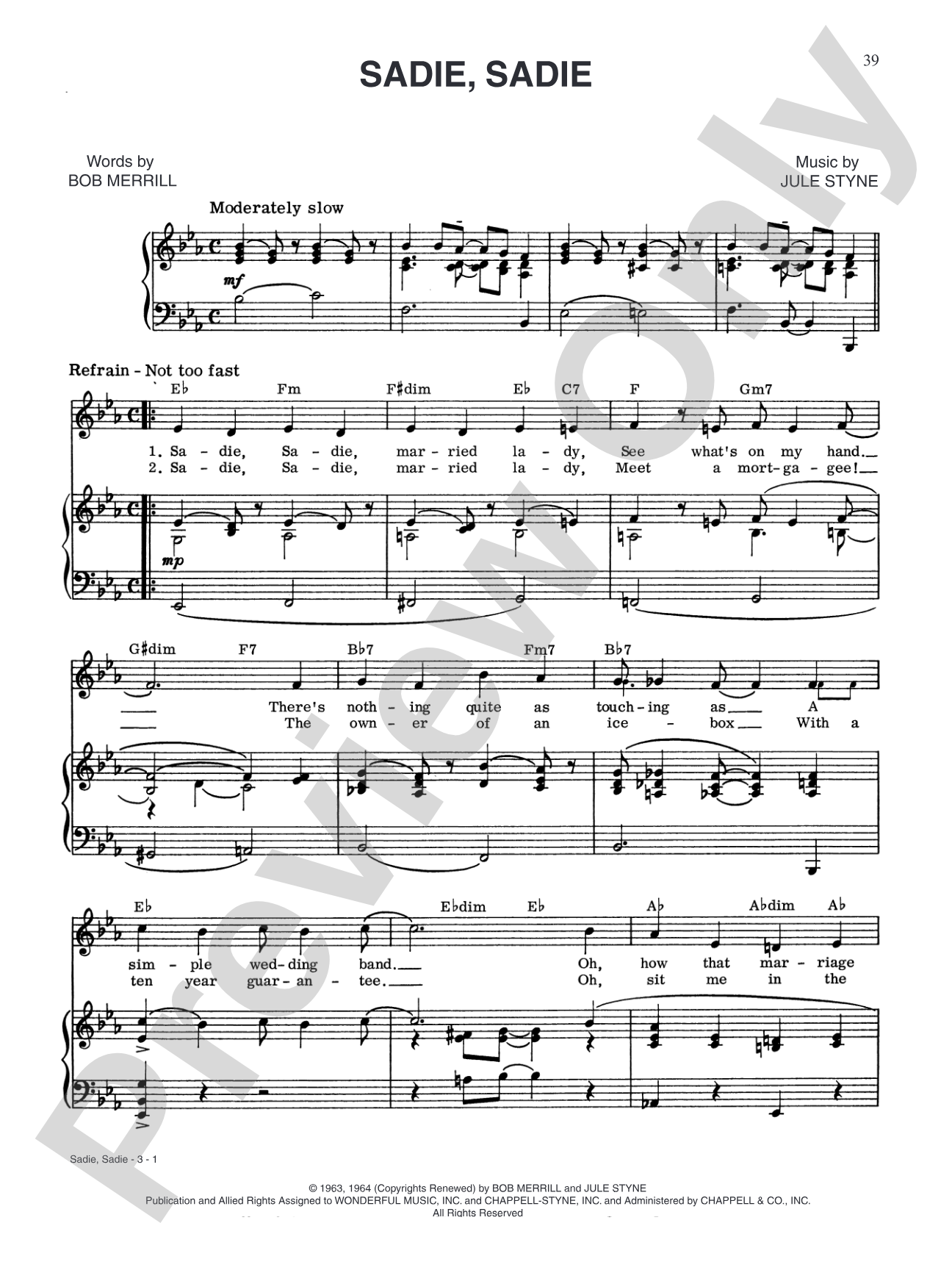 Sadie, Sadie (from "Funny Girl"): Piano/Vocal/Chords