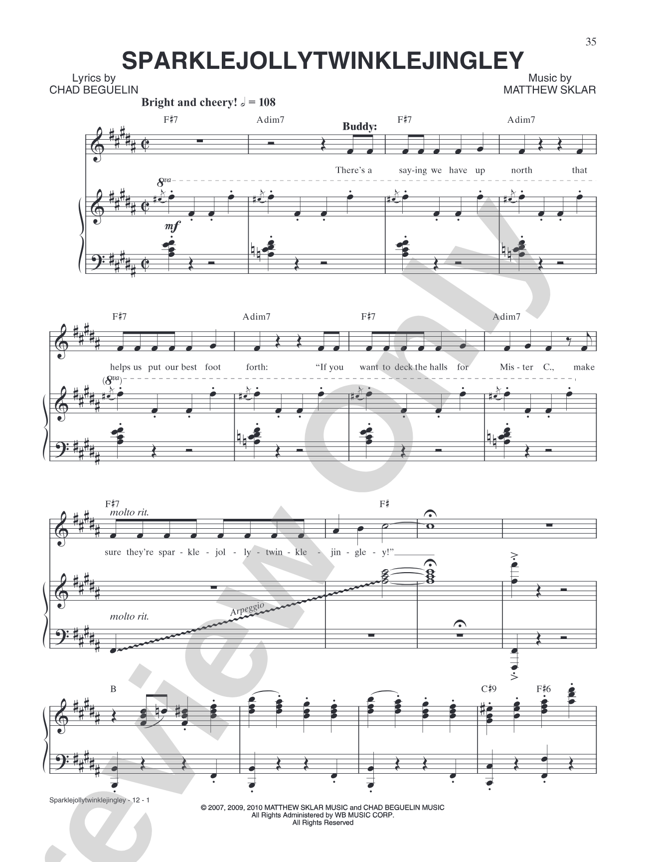 SparkleJollyTwinkleJingley (from "Elf: The Broadway Musical"): Piano/Vocal/Chords
