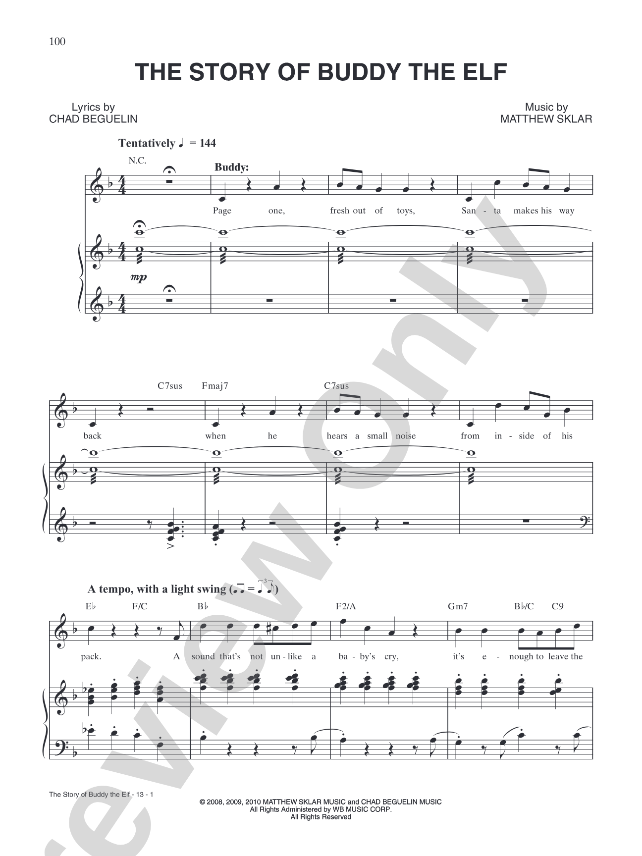 The Story of Buddy the Elf (from "Elf: The Broadway Musical"): Piano/Vocal/Chords