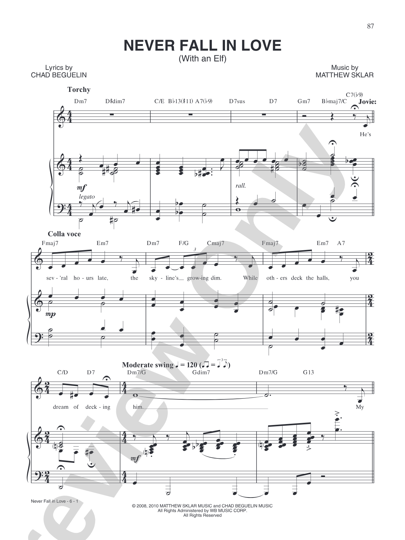 Never Fall In Love (With an Elf) (from "Elf: The Broadway Musical"): Piano/Vocal/Chords