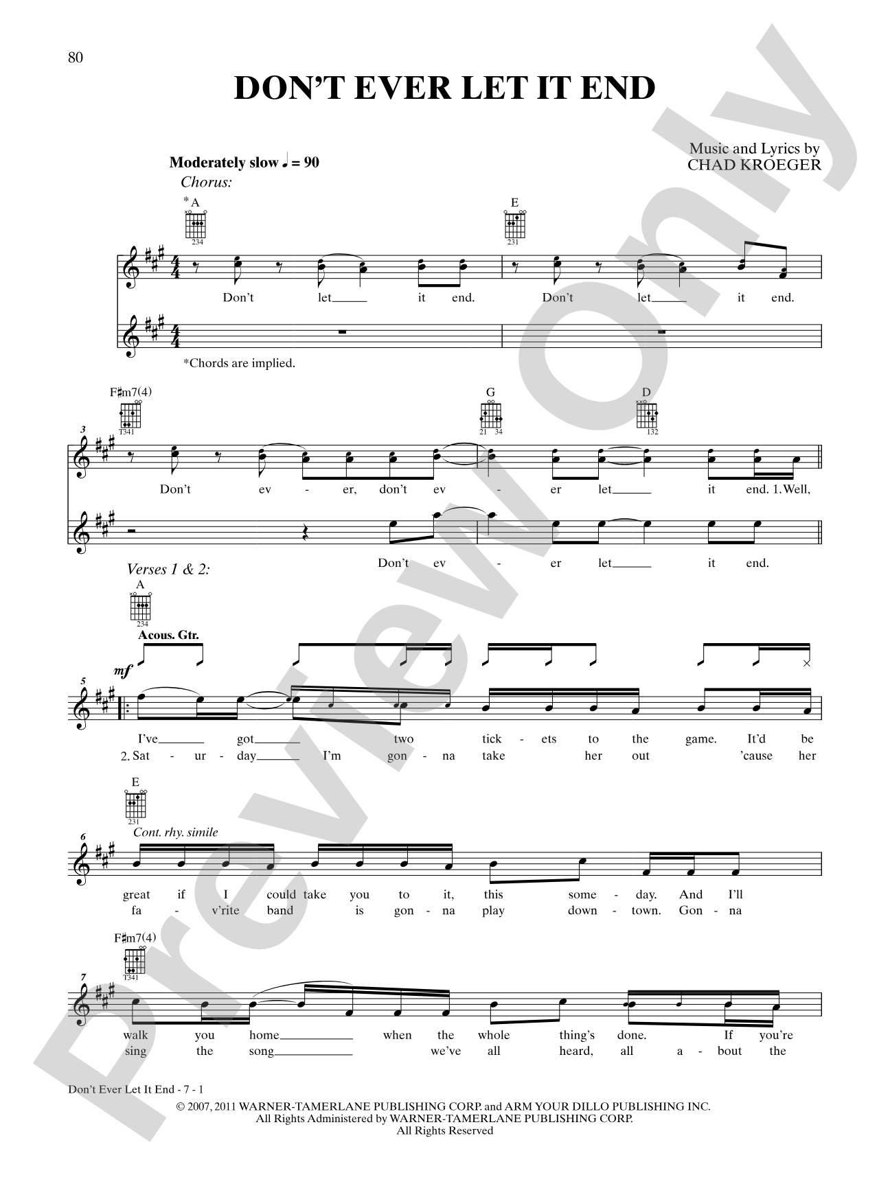 Don't Ever Let It End: Authentic Guitar TAB