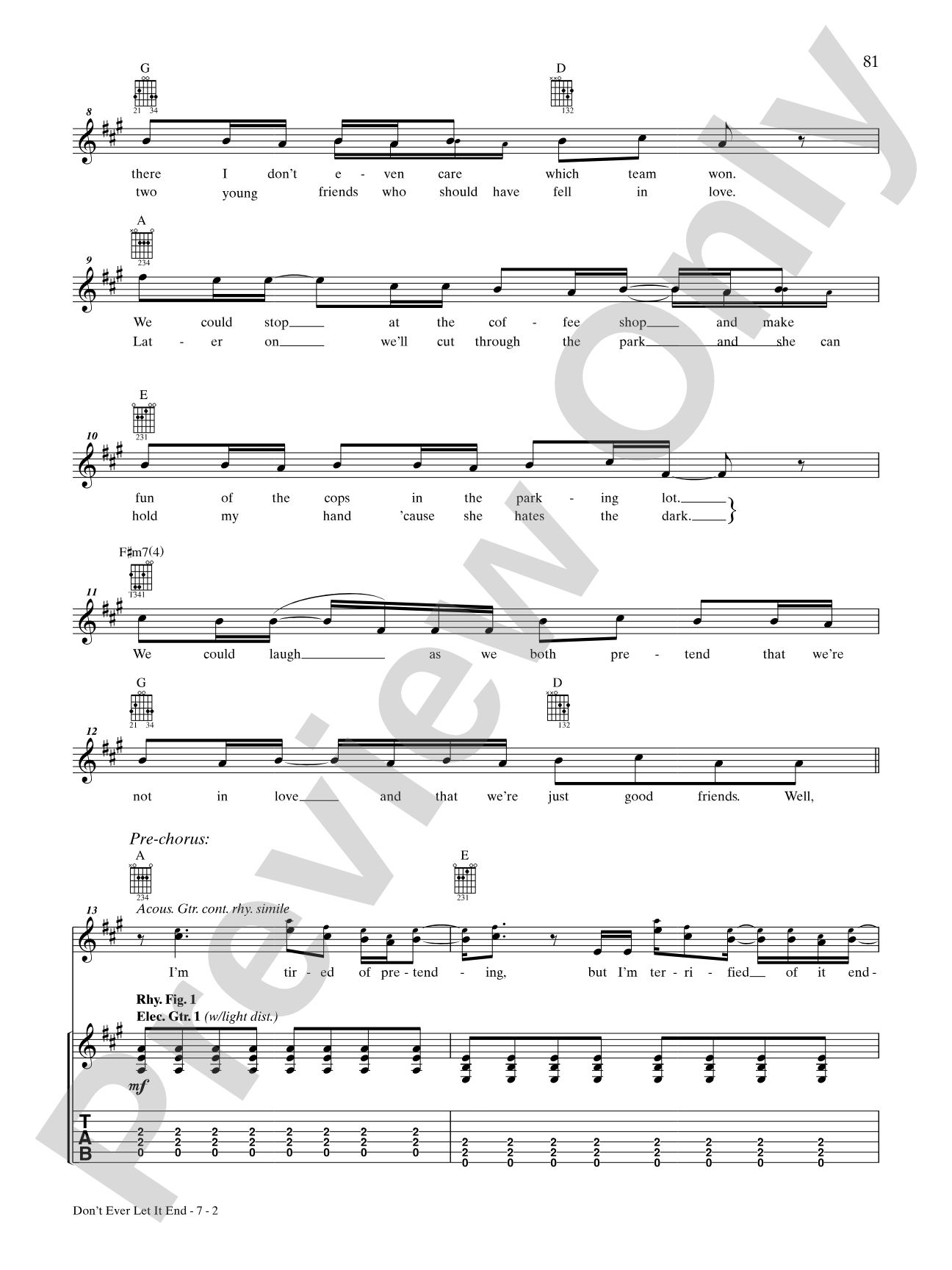 Don't Ever Let It End: Authentic Guitar TAB