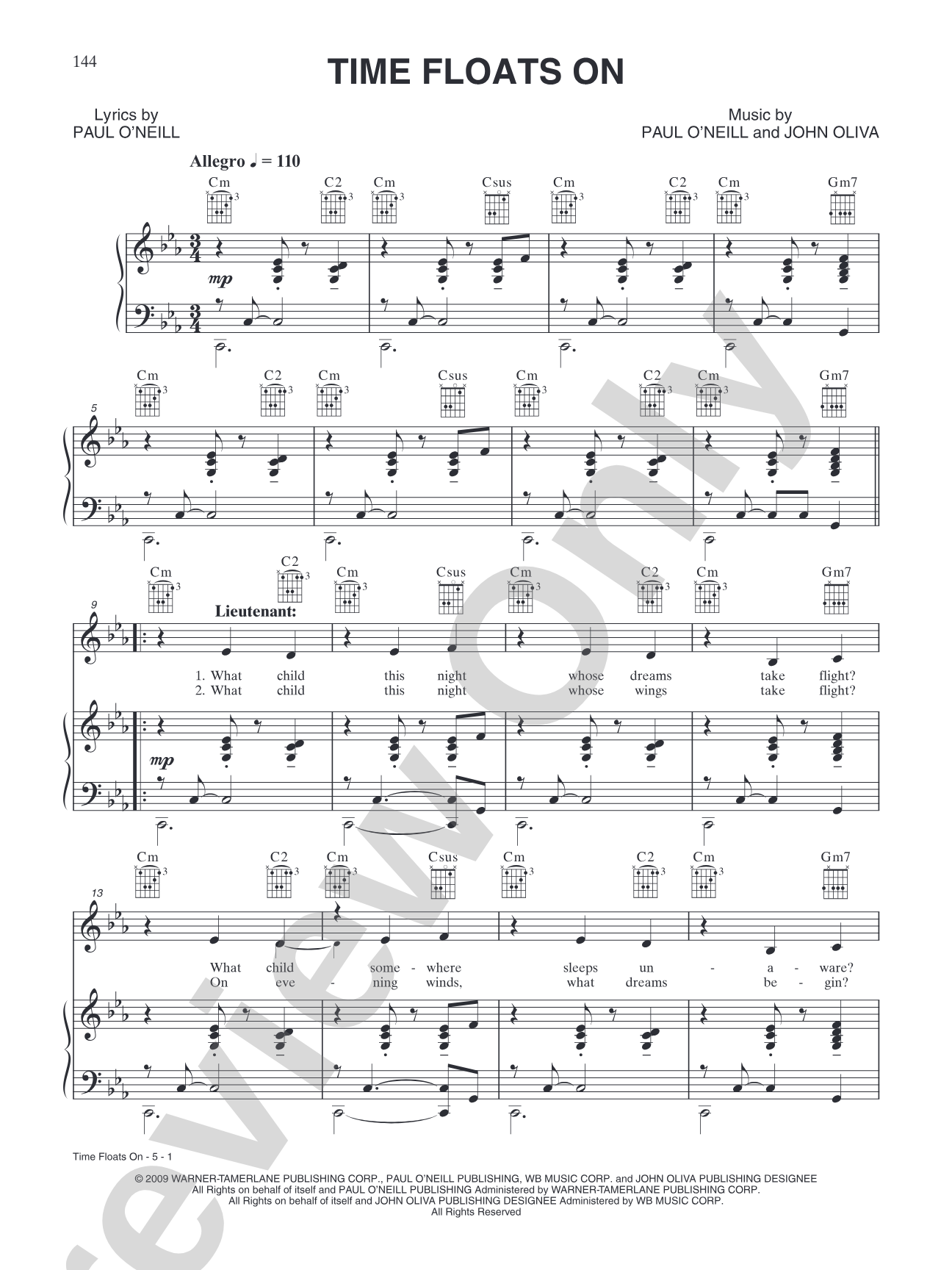 Time Floats On: Piano/Vocal/Chords