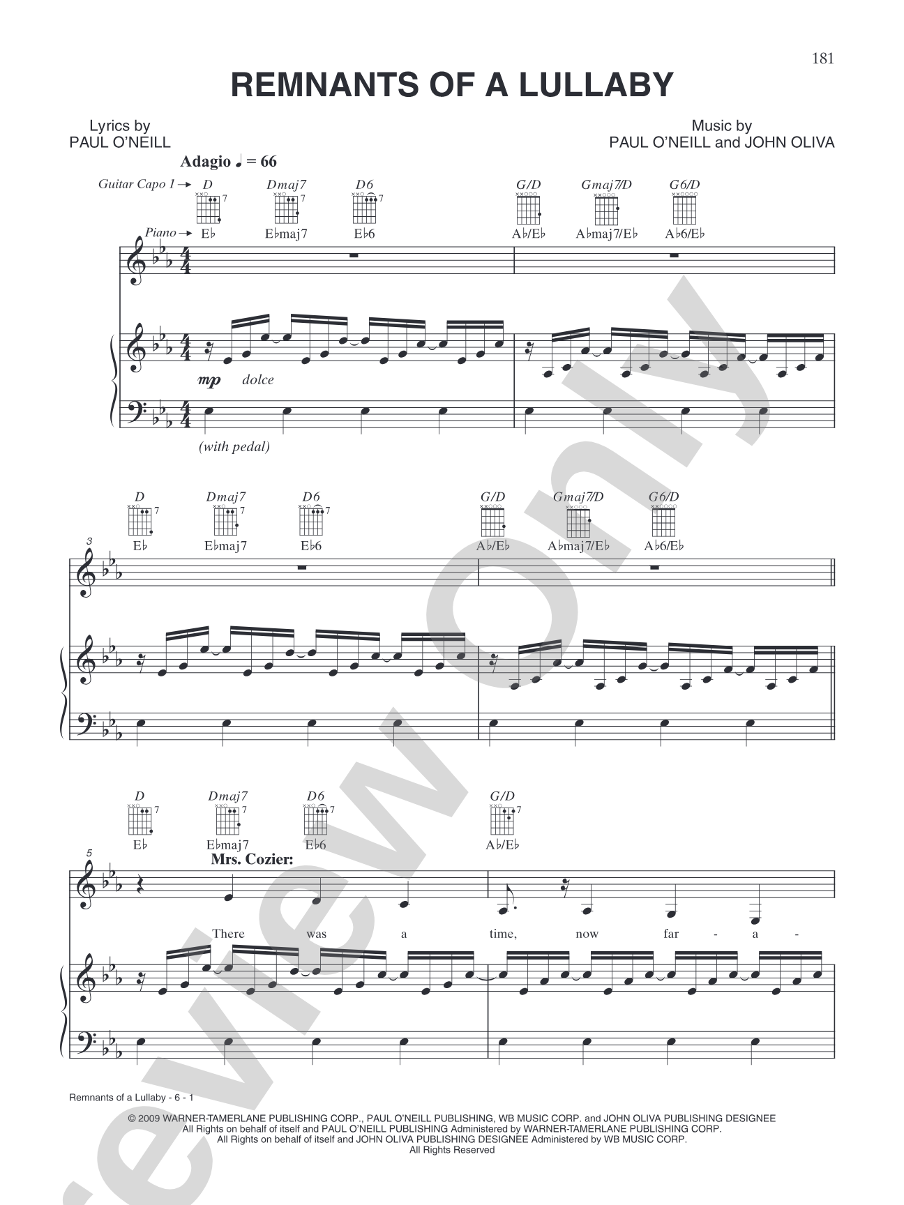 Remnants of a Lullaby: Piano/Vocal/Chords