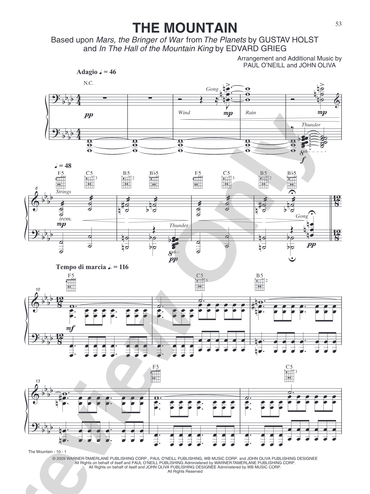 The Mountain: Piano/Vocal/Chords
