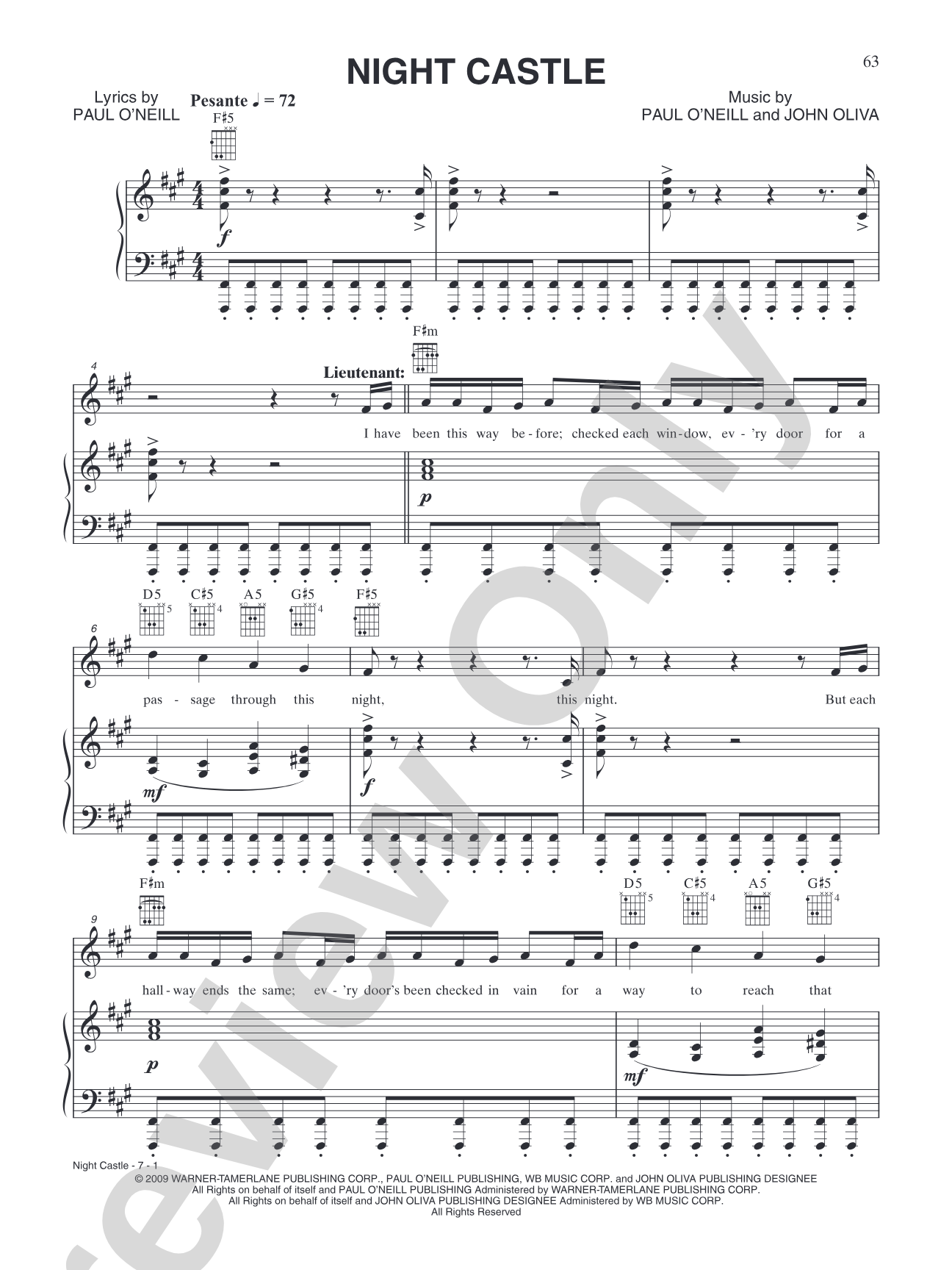Night Castle: Piano/Vocal/Chords