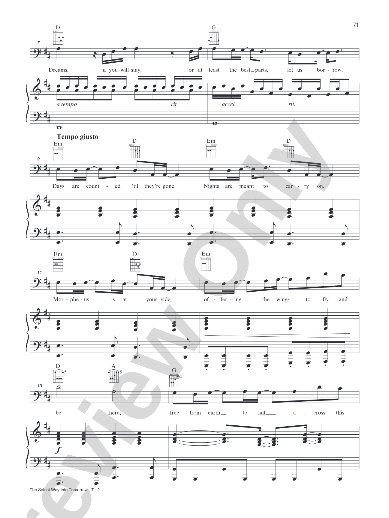 The Safest Way Into Tomorrow: Piano/Vocal/Chords