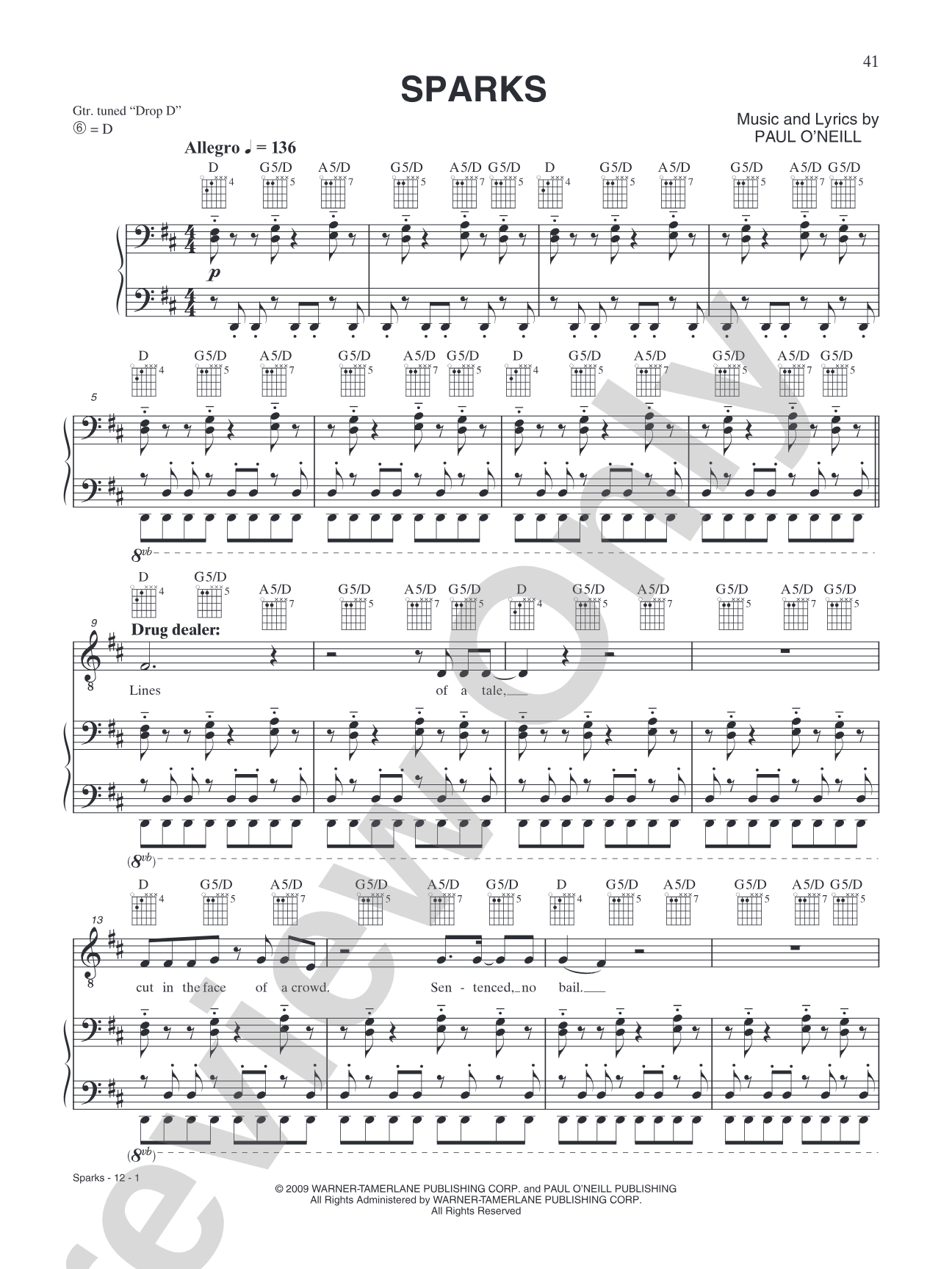 Sparks: Piano/Vocal/Chords