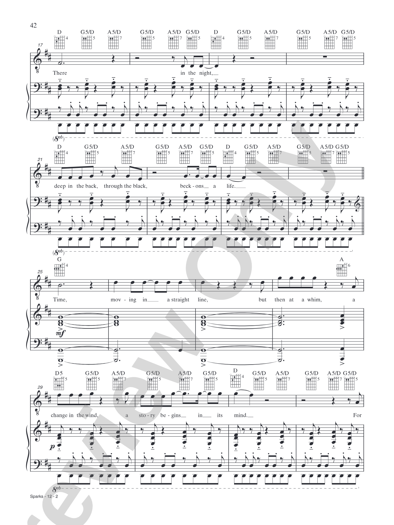 Sparks: Piano/Vocal/Chords