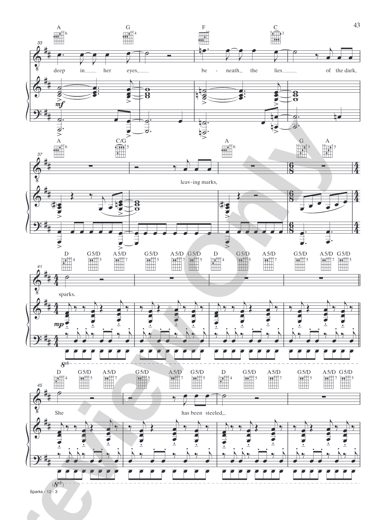 Sparks: Piano/Vocal/Chords