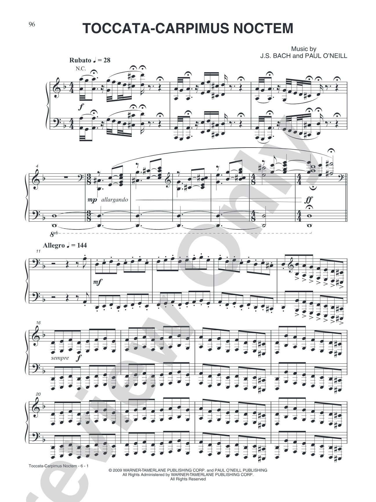 Toccata-Carpimus Noctem: Piano/Vocal/Chords