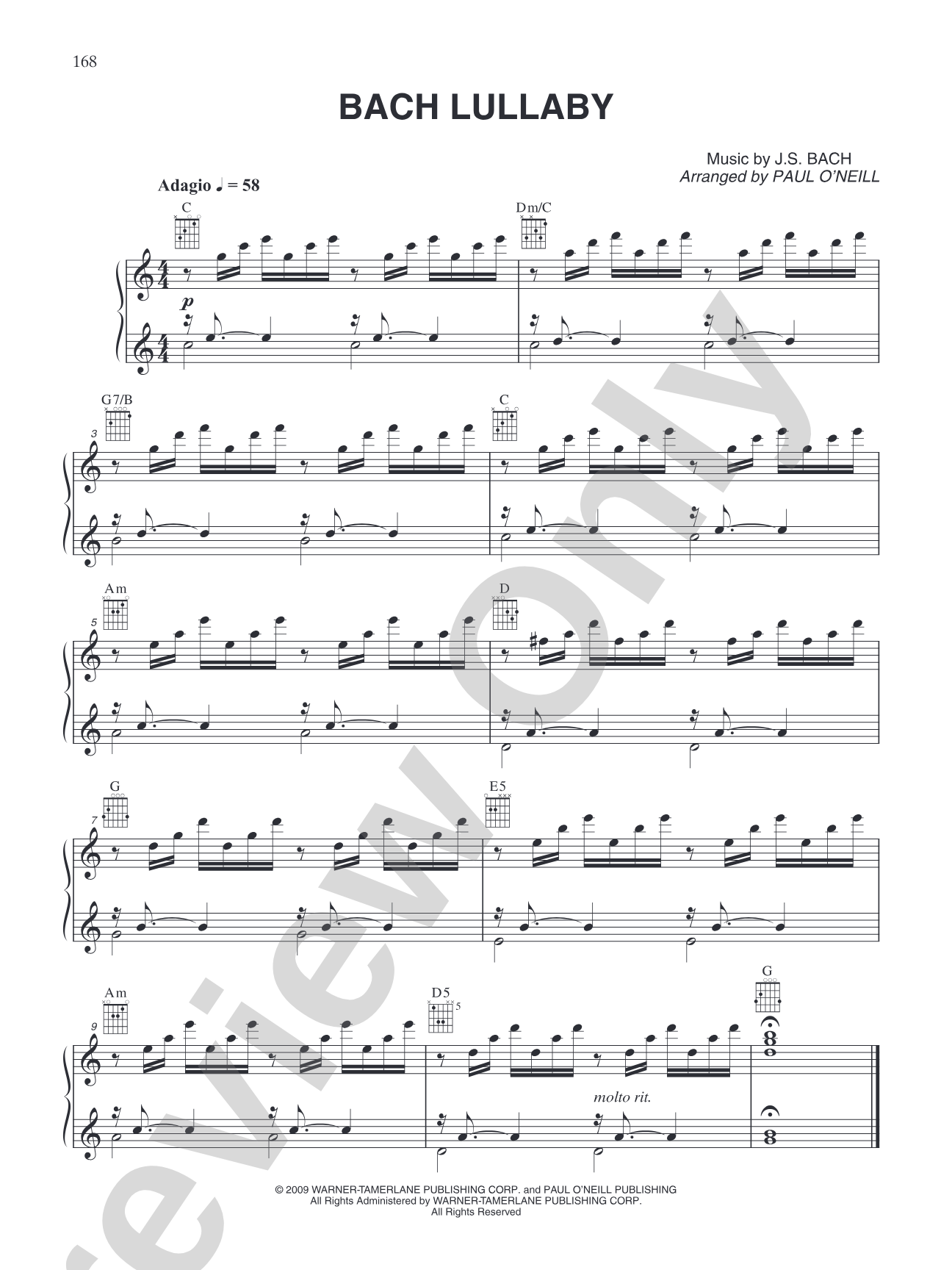 Bach Lullaby: Piano/Vocal/Chords