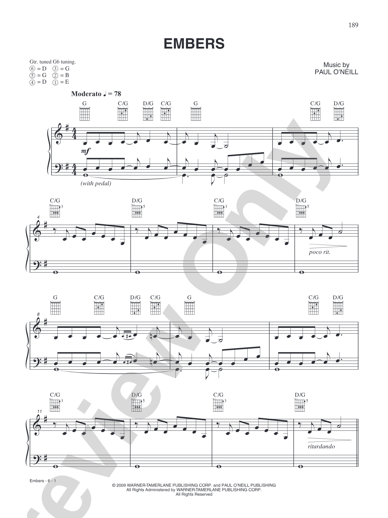 Embers: Piano/Vocal/Chords