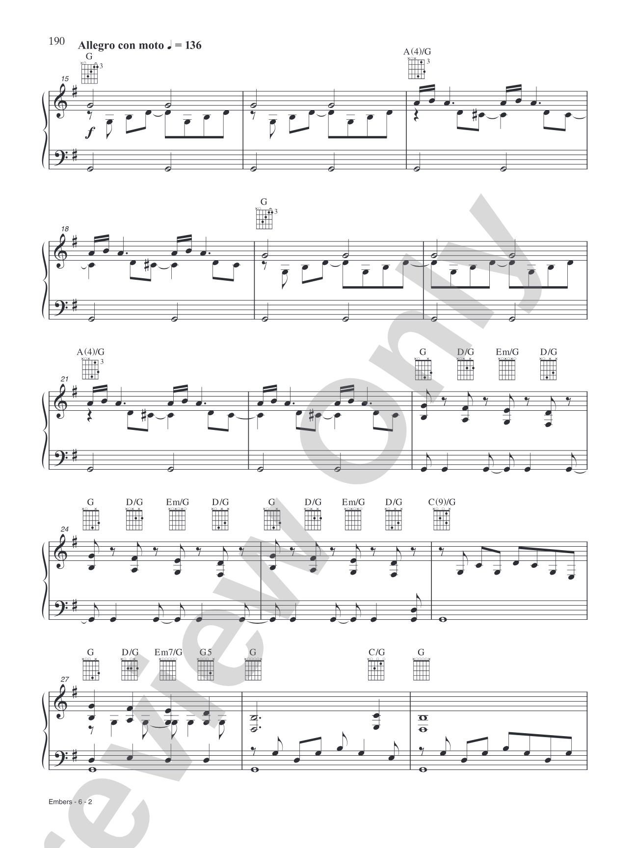 Embers: Piano/Vocal/Chords