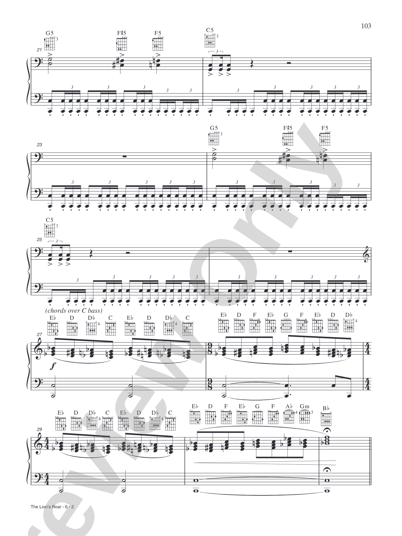 The Lion's Roary: Piano/Vocal/Chords