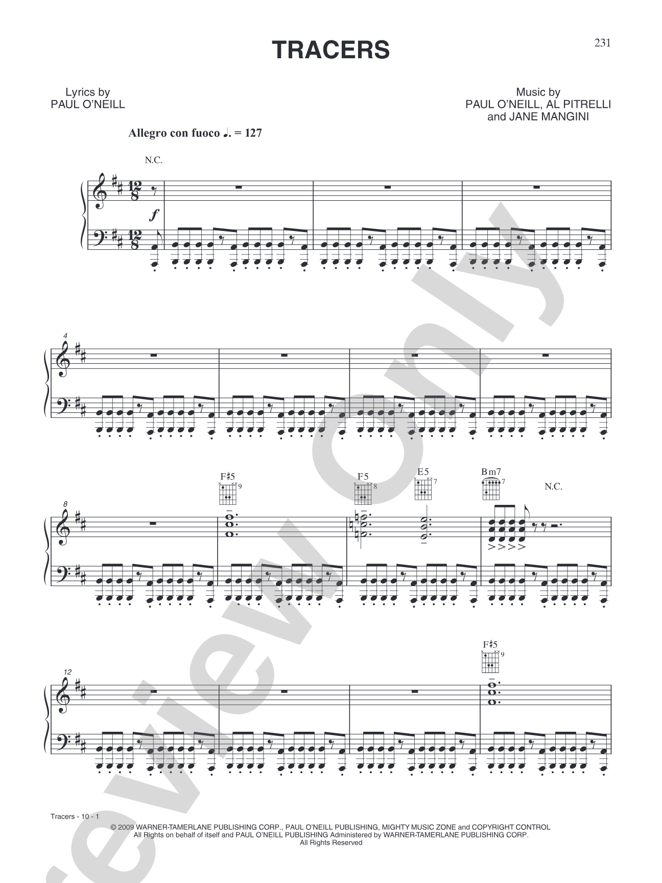 Tracers: Piano/Vocal/Chords