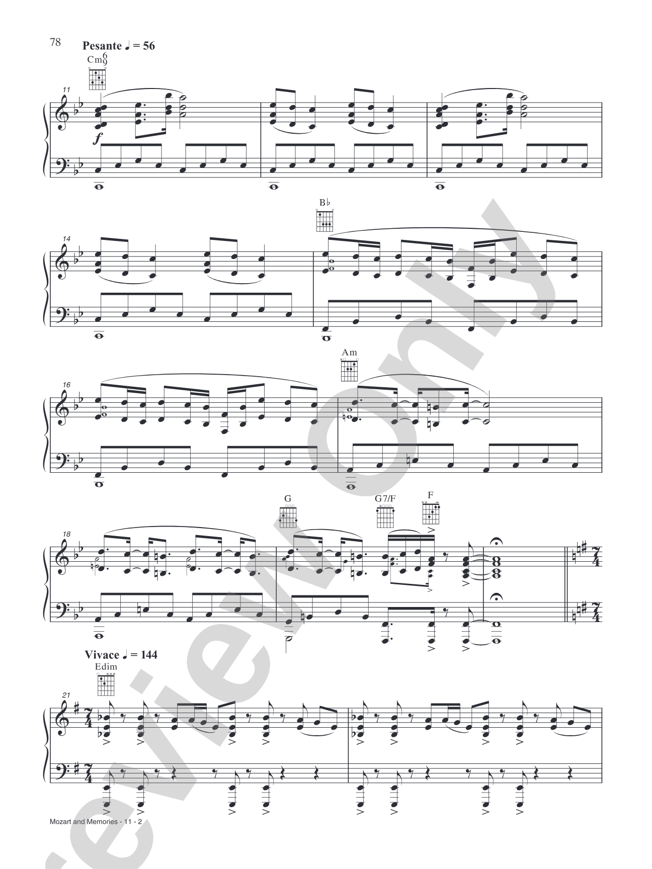 Mozart and Memories: Piano/Vocal/Chords