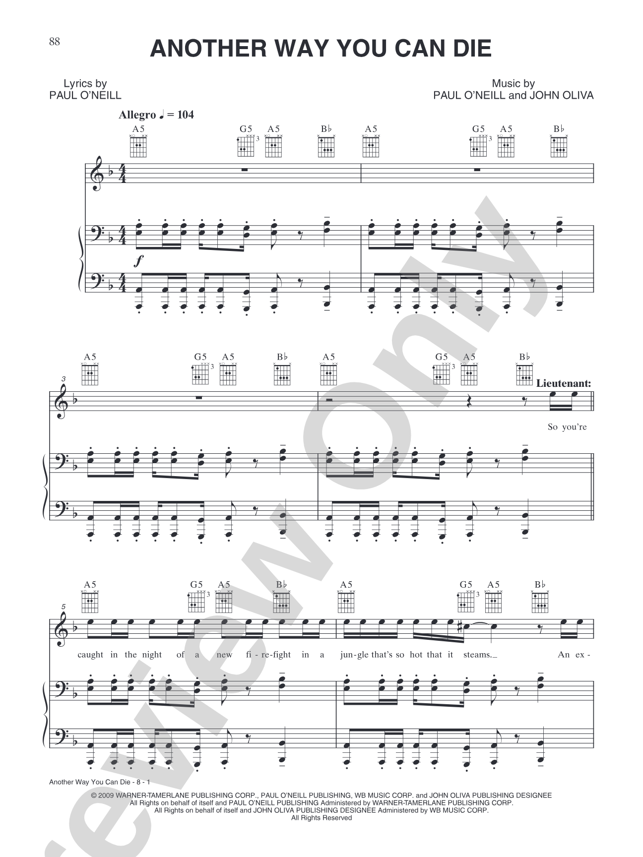 Another Way You Can Die: Piano/Vocal/Chords