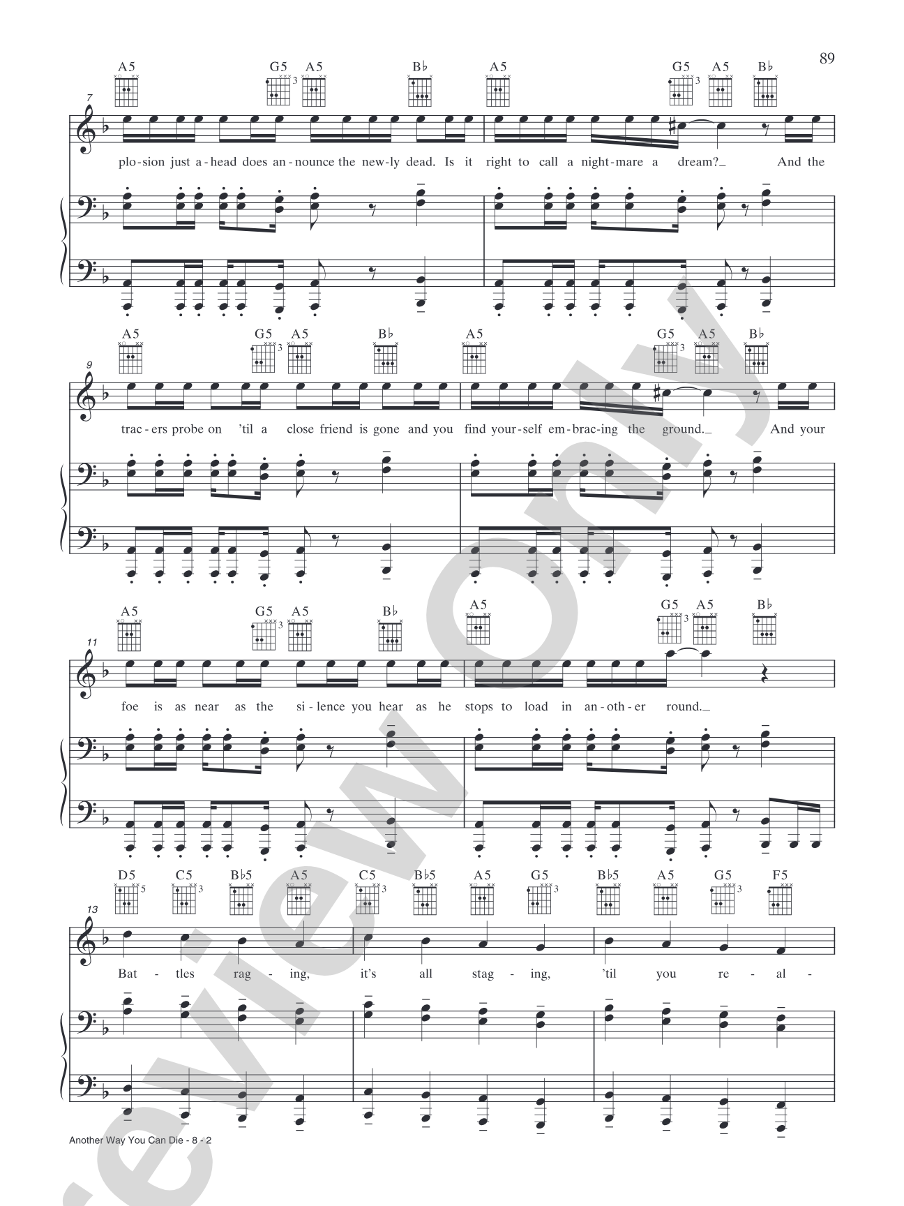 Another Way You Can Die: Piano/Vocal/Chords