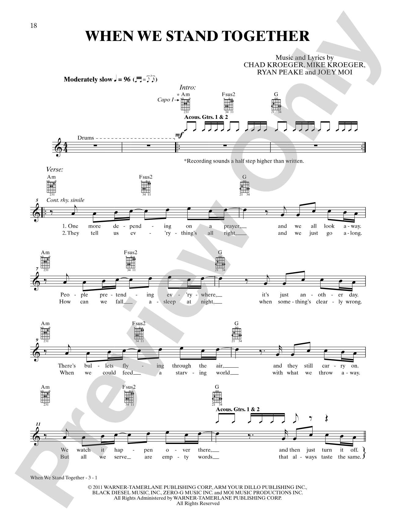 When We Stand Together: Authentic Guitar TAB
