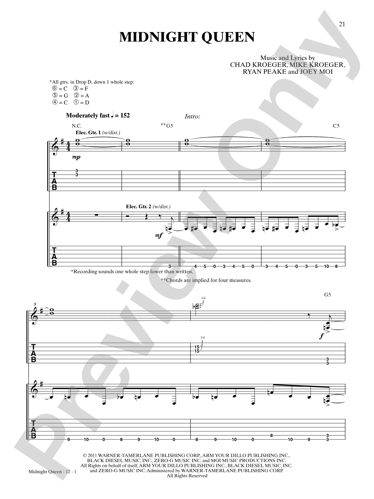 Midnight Queen: Authentic Guitar TAB
