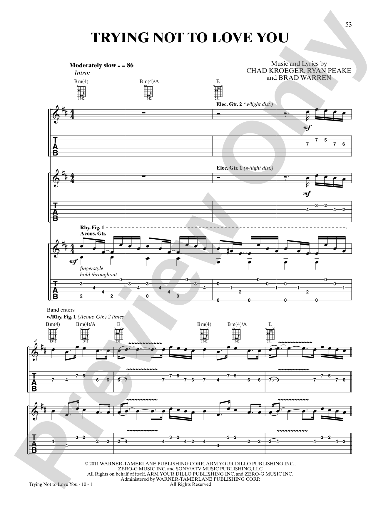 Trying Not to Love You: Authentic Guitar TAB