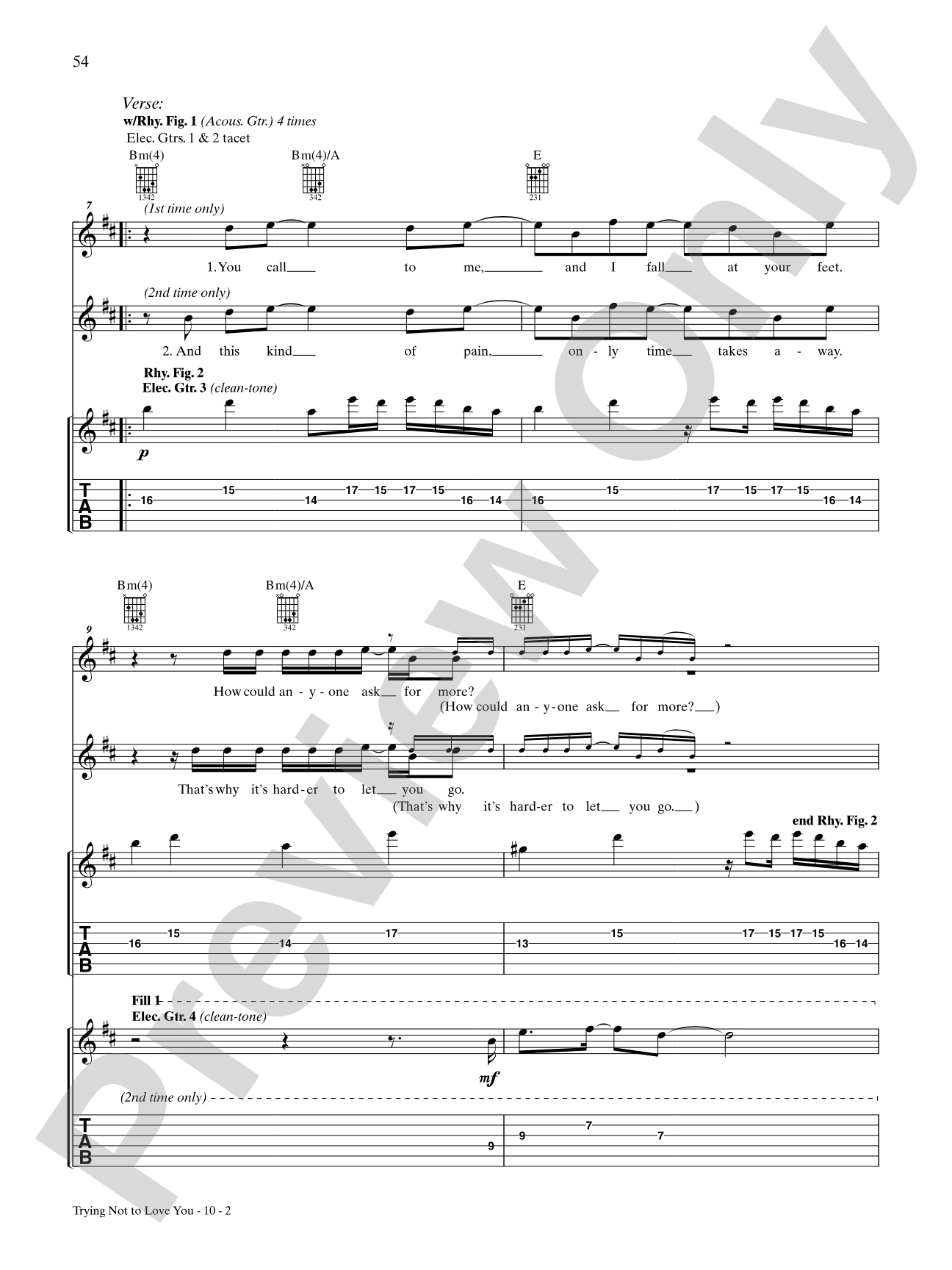 Trying Not to Love You: Authentic Guitar TAB