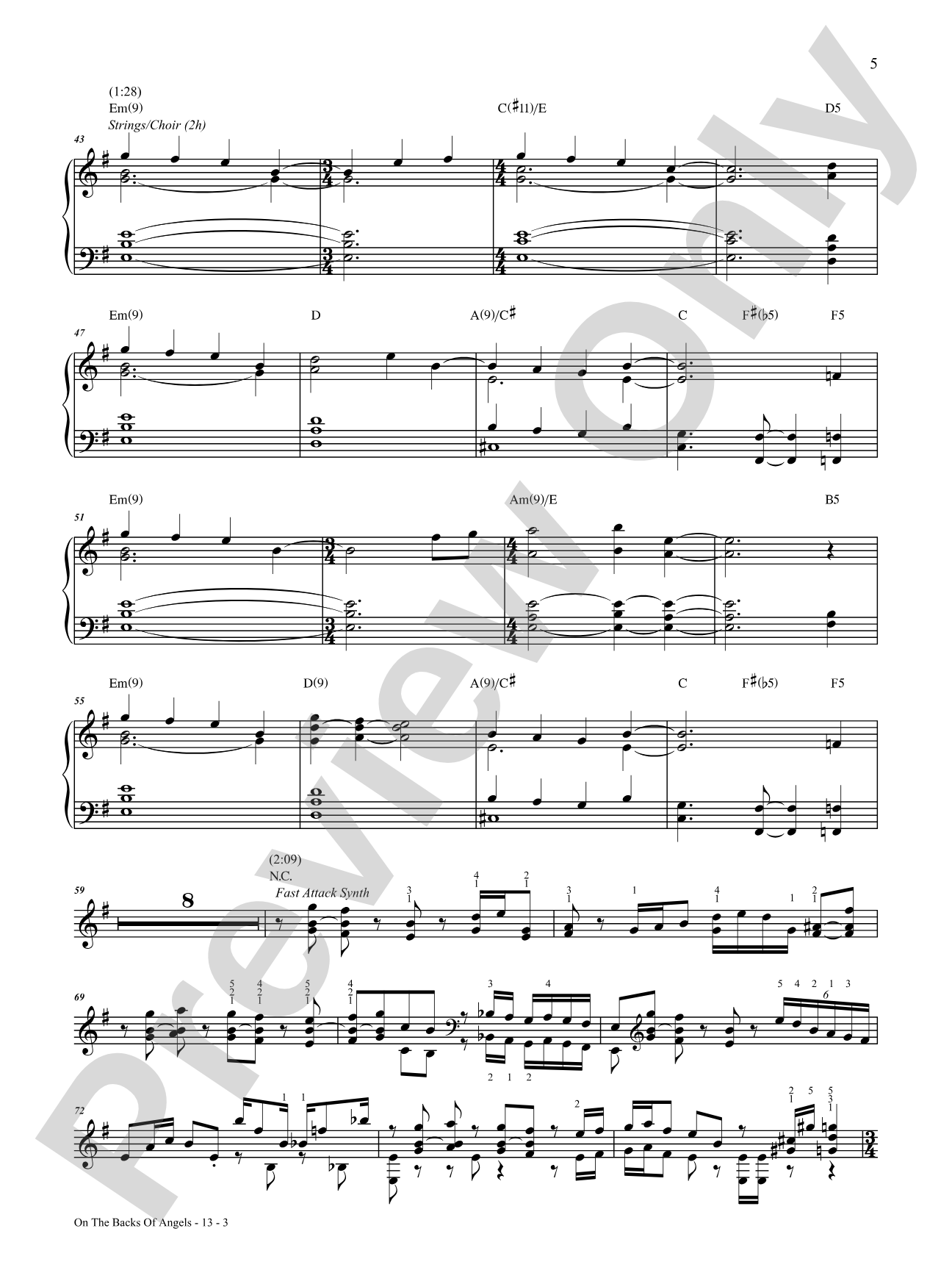 On the Backs of Angels: Piano/Vocal/Chords