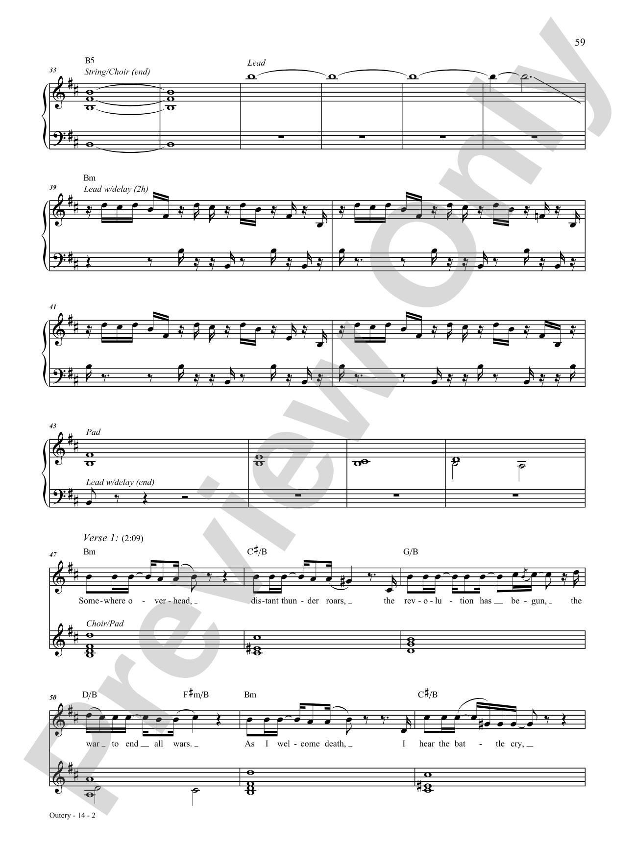 Outcry: Piano/Vocal/Chords