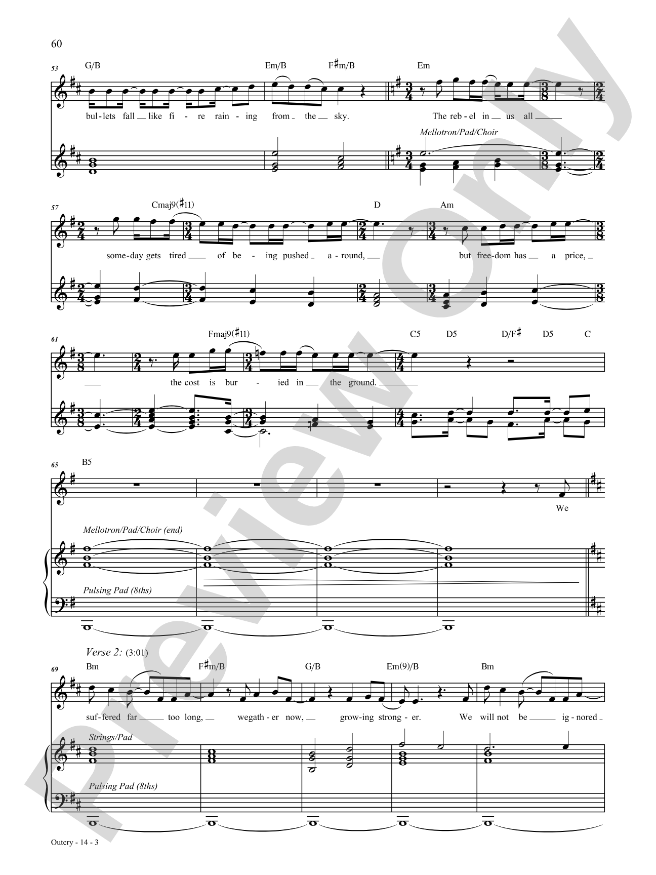 Outcry: Piano/Vocal/Chords
