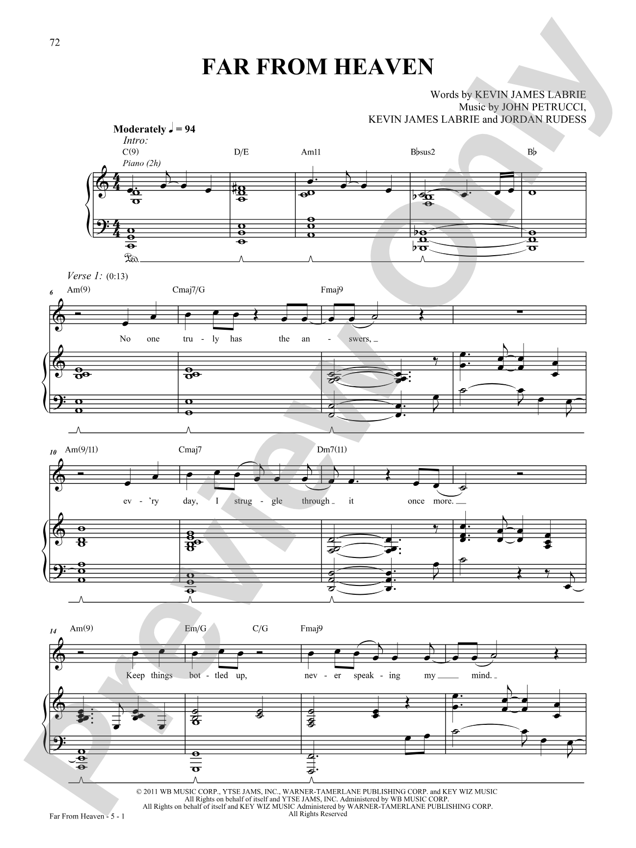 Far From Heaven: Piano/Vocal/Chords