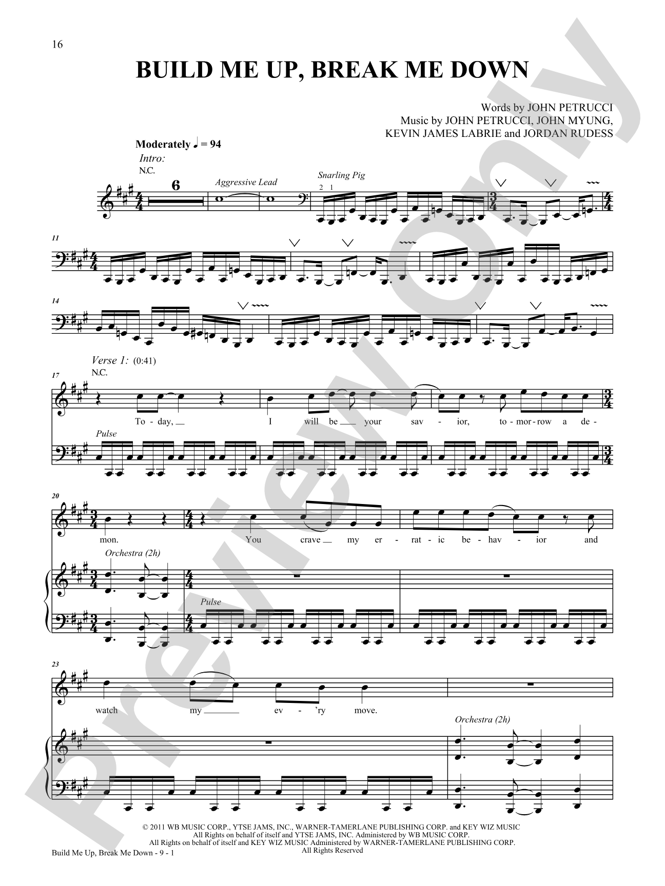 Build Me up, Break Me Down: Piano/Vocal/Chords